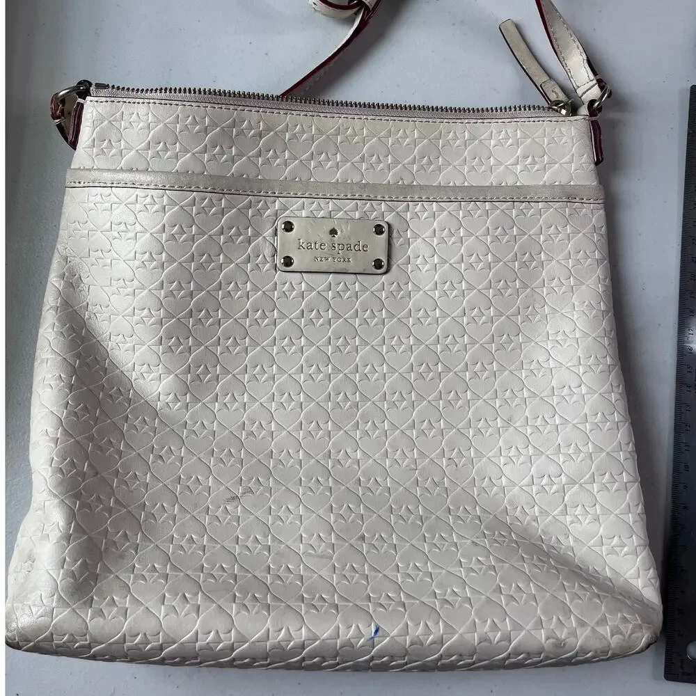 Kate Spade New York Cream Embossed Cow Leather Crossbody Bag Purse
